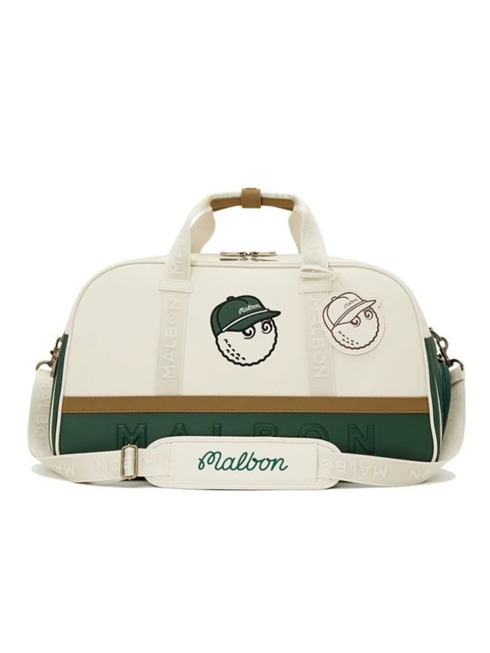 Malbon Golf Green White Travel Duffle Bag Weekender Carry-On Shoulder Strap